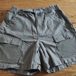 MEN'S COLUMBIA PFG SHORTS OLIVE GREEN SIZE SMALL COTTON HIKING POCKETS LIKE NEW
